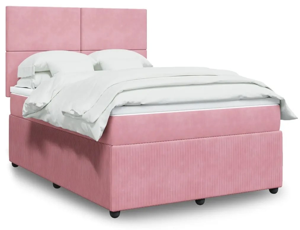 vidaXL Κρεβάτι Boxspring με Στρώμα Ροζ 140x190 εκ. Βελούδινο