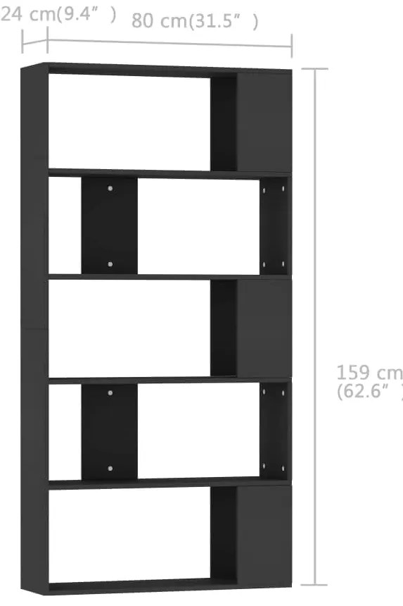 vidaXL Βιβλιοθήκη/Διαχωριστικό Χώρου Μαύρο 80x24x159 εκ. Επεξ. Ξύλο