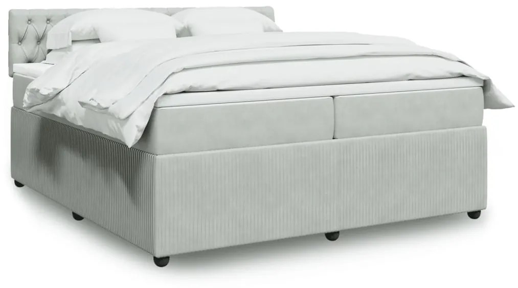 vidaXL Κρεβάτι Boxspring με Στρώμα Ανοιχτό Γκρι 200x200 εκ. Βελούδινο