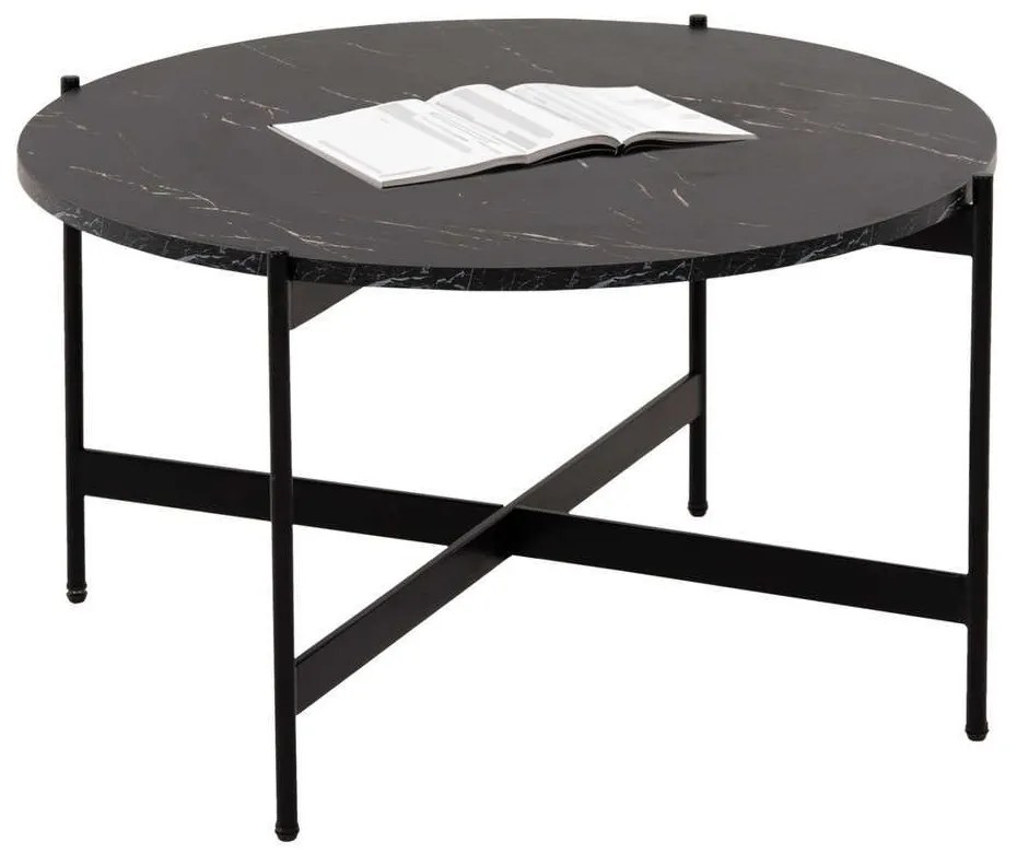 Τραπέζι Σαλονιού HM9588.01 Φ80x45cm Με Μαύρη Μεταλλική Βάση Εφέ Μαρμάρου Black Mdf, Metal