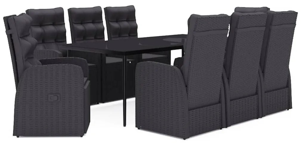 vidaXL Σετ Τραπεζαρίας Κήπου 9 τεμ Μαύρο με Μαξιλάρια