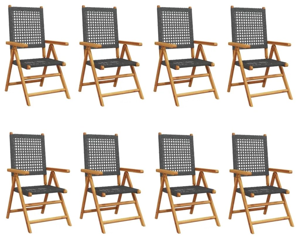 vidaXL Καρέκλες Κήπου Ανακλινόμενες 8 τεμ Μαύρο Συνθ. Ρατάν&Μασίφ Ξύλο