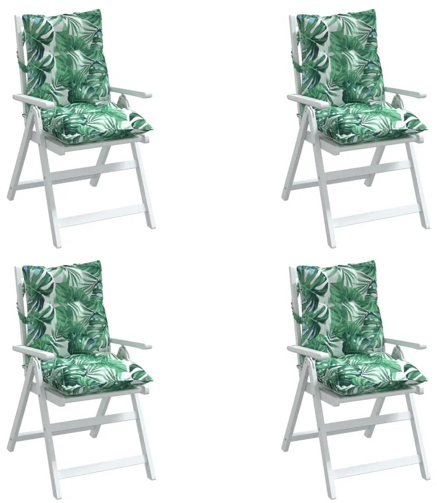 Μαξιλάρια Καρέκλας Χαμηλή Πλάτη 4 τεμ. Σχέδιο με Φύλλα Ύφασμα - Πράσινο