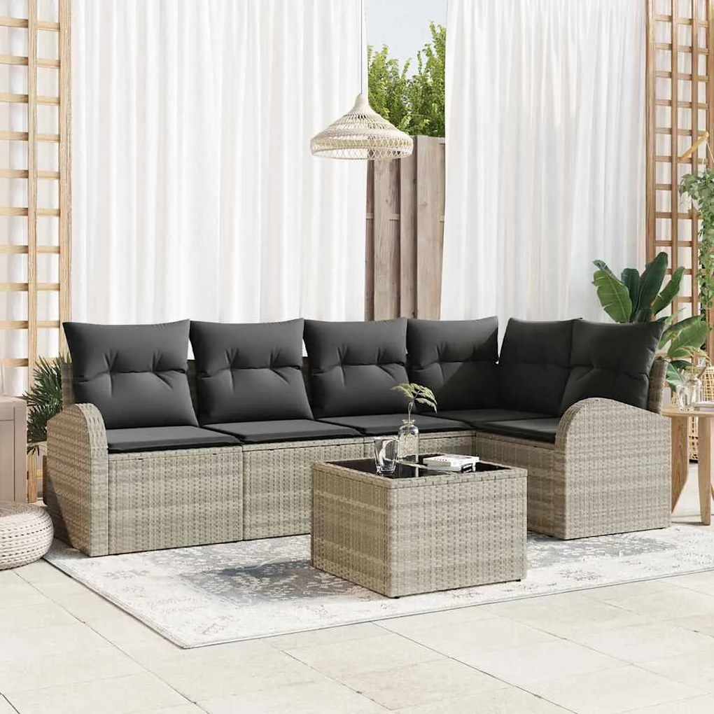 vidaXL Σετ Καναπέ Κήπου με μαξιλάρι 6 pcs Ανοιχτό γκρι Πολυ ράταν