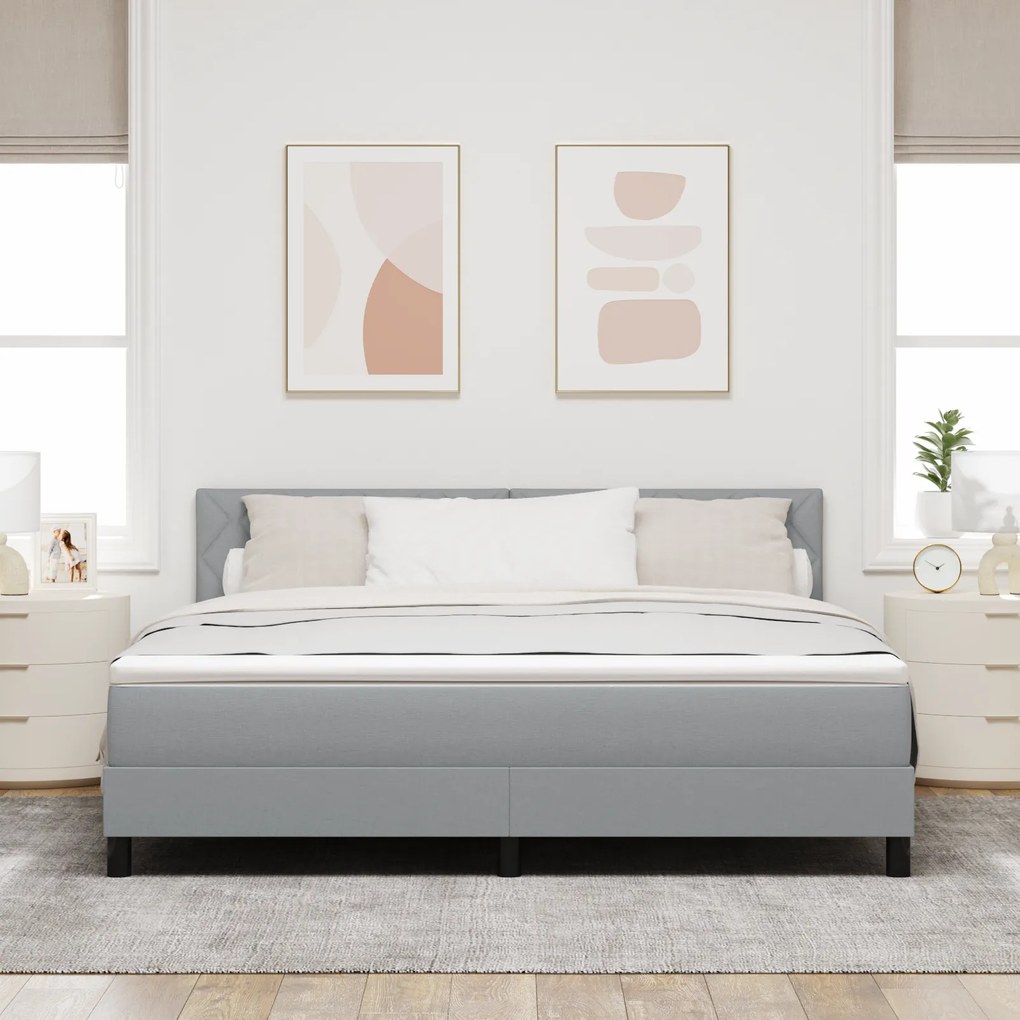 vidaXL Κρεβάτι Box Spring με Στρώμα & LED Ανοιχτό Γκρι 180x200 εκ. Ύφασμα