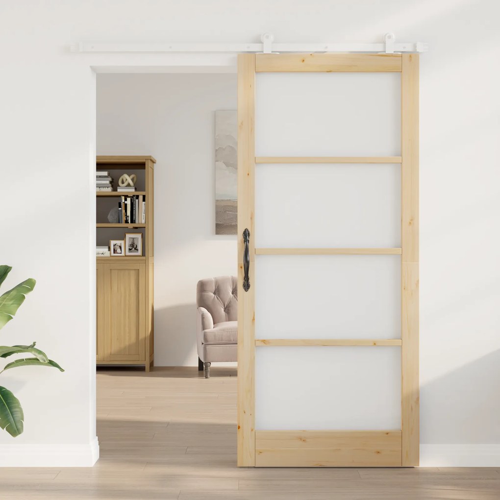 vidaXL Συρόμενη Πόρτα Χειροκίνητος Καφέ 93 x 211 εκ. Ξύλο και μέταλλο
