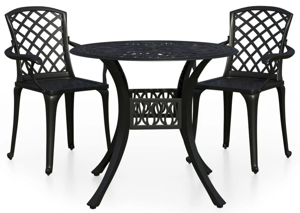vidaXL Σετ Επίπλων Bistro 3 Τεμαχίων Μαύρο από Χυτό Αλουμίνιο