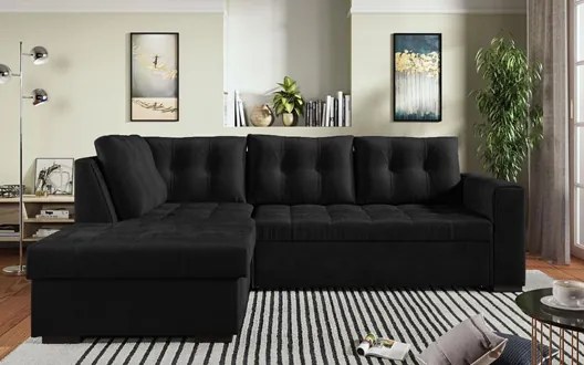 Γωνιακός καναπές κρεβάτι Vanty με αποθηκευτικό χώρο, μαύρο 252x178x90cm Αριστερή γωνία – MAT-TED-2114