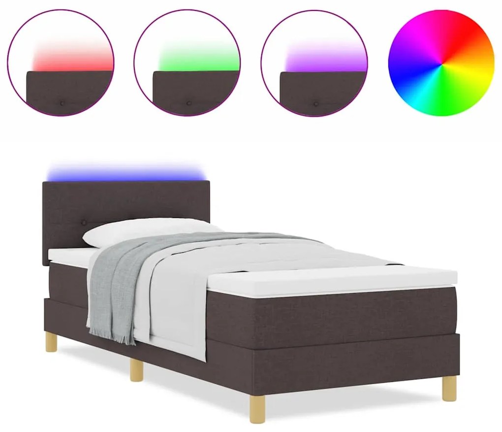vidaXL LED Κρεβάτι με βάθρο με στρώμα Σκούρο Καφέ 80 x 200 cm ύφασμα