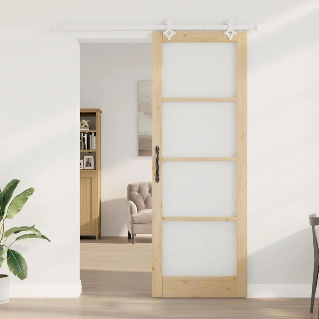 vidaXL Συρόμενη Πόρτα Χειροκίνητος Καφέ 83 x 232 εκ. Ξύλο και μέταλλο