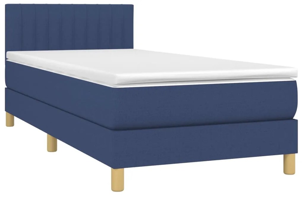 vidaXL Κρεβάτι Boxspring με Στρώμα Μπλε 90x200 εκ.Υφασμάτινο