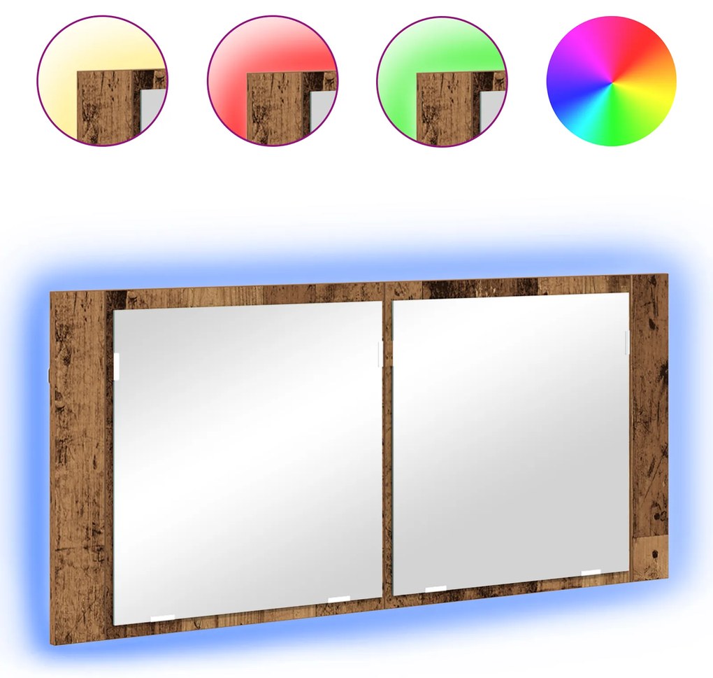 vidaXL Καθρέφτης LED Ντουλάπι Παλιό Ξύλο 100x12x45 cm