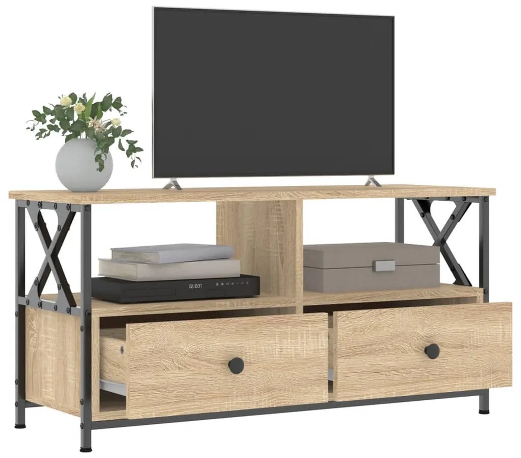 vidaXL Έπιπλο Τηλεόρασης Sonoma Δρυς 90x33x45 εκ. Επεξ. Ξύλο/Σίδερο