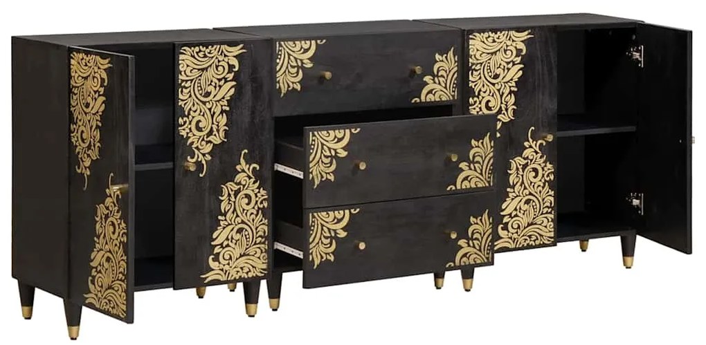 vidaXL Σετ Ντουλαπιών Μπάνιου με συρτάρι 3 pcs Μαύρο 180 x 33 x 75 εκ.