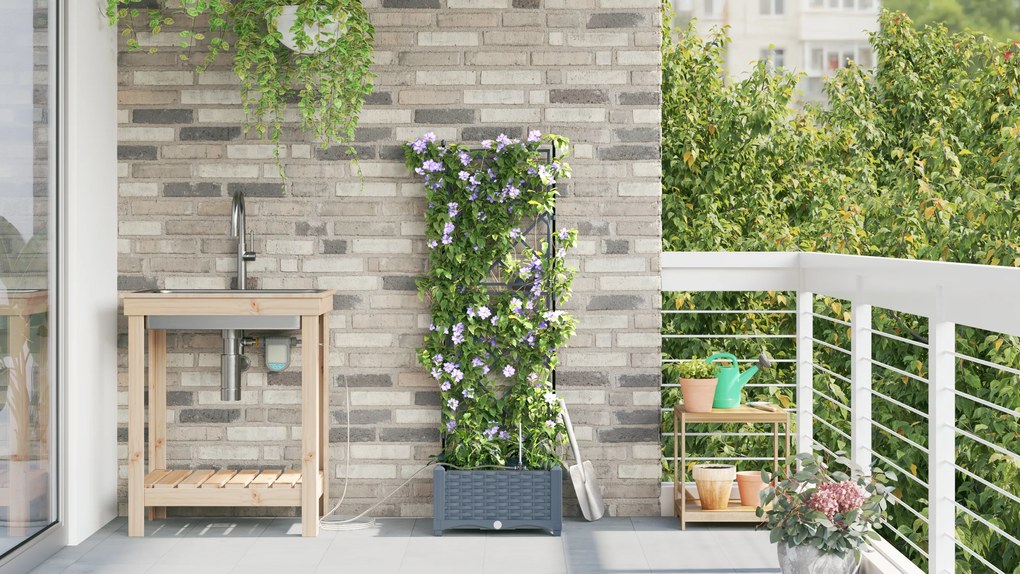 vidaXL Γλάστρες Κήπου 1 τεμ Ανοιχτό γκρι 40 x 40 x 126 cm Πλαστικό