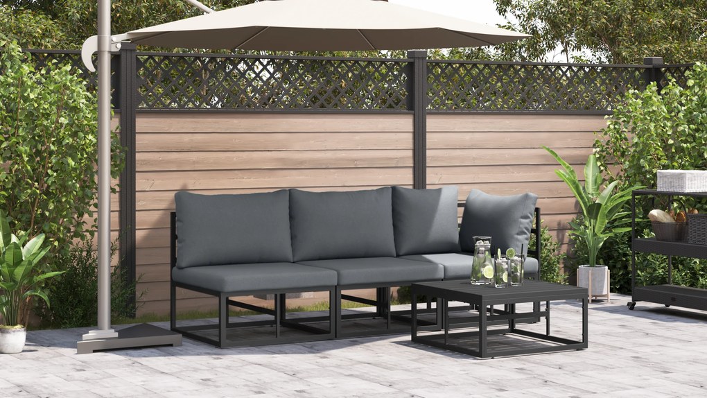vidaXL Εξωτερικά Έπιπλα με μαξιλάρι με μαξιλάρι 3 pcs Μαύρο Αλουμίνιο