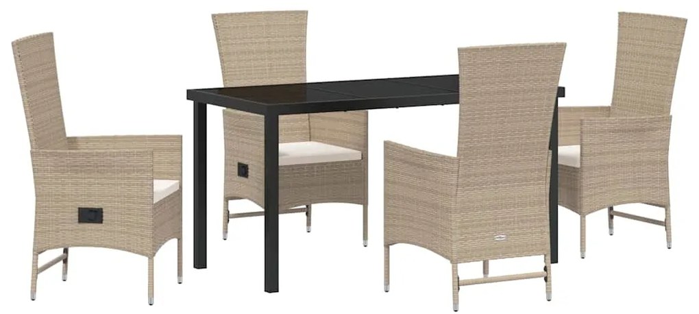 vidaXL Σέτ φαγητού για κήπο με μαξιλάρι 5 pcs Μπεζ συνθετικό ρατάν