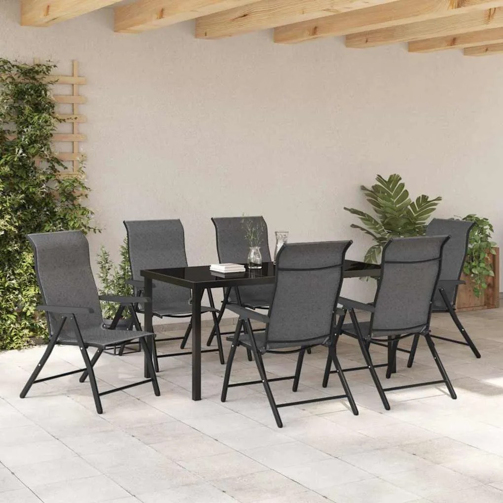 vidaXL Σέτ φαγητού για κήπο Ρυθμιζόμενο ύψος 7 pcs Γκρι Πολυ ράταν