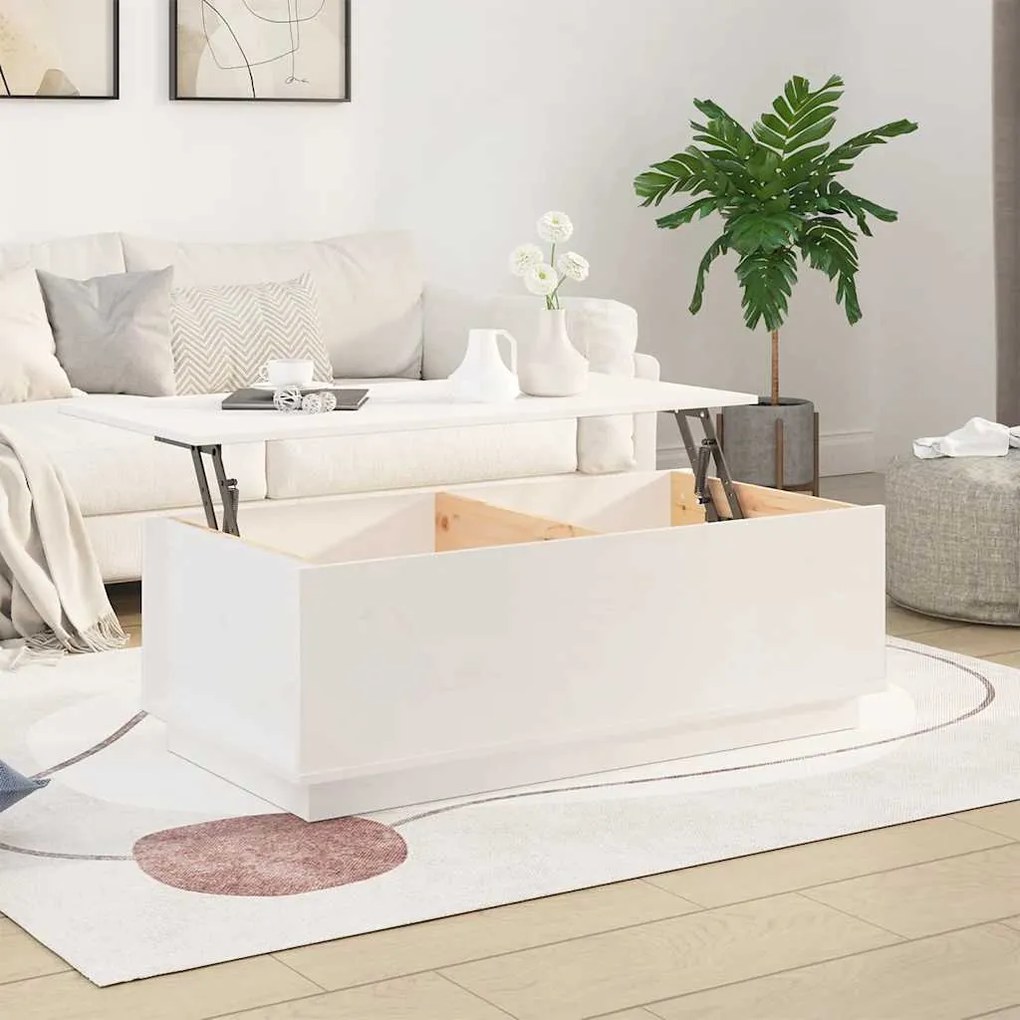 vidaXL Τραπεζάκι Σαλονιού Λευκό 100x50x35 εκ από Μασίφ Ξύλο Πεύκου