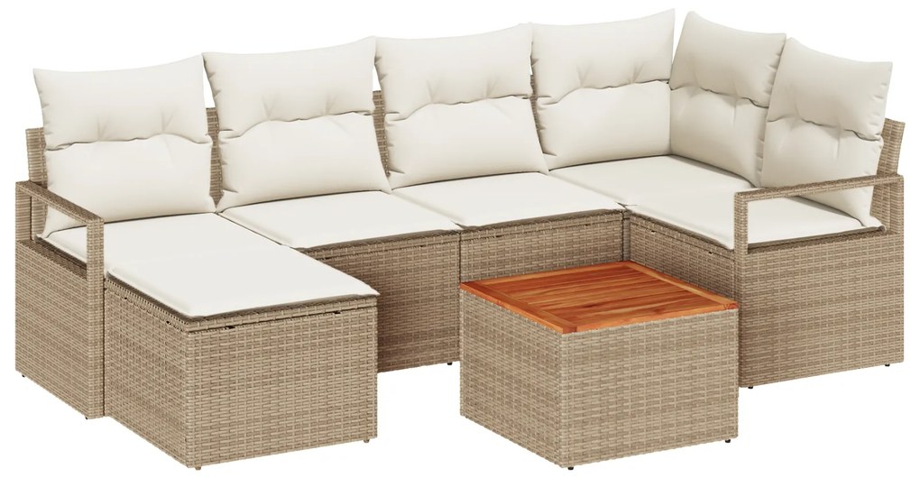 vidaXL Σαλονάκι Κήπου 7 pcs Beige, λευκό Μεσαίο Ρατάν, πολυεστέρας