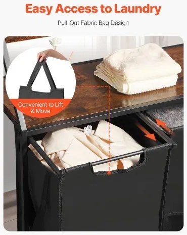 VEVOR 2 Tiers Laundry Sorter Tall Laundry Hamper with Wheels and Hooks 3 Section