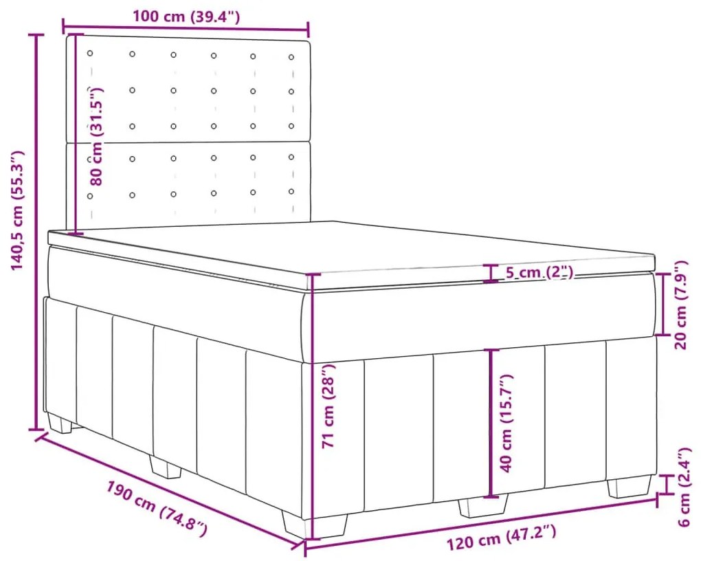 Κρεβάτι Boxspring με Στρώμα Σκούρο Γκρι 120x190 εκ Υφασμάτινο - Γκρι