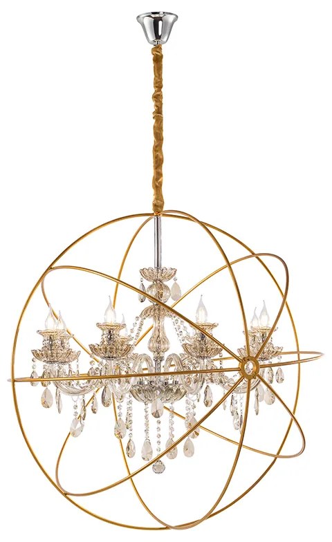 Artekko Artekko Chandelier Πολυέλαιος 8φωτος σε Χρυσή Σφαίρα με Σαμπανιζέ Κρύσταλλο (100x100x100)cm 023-3035-B1