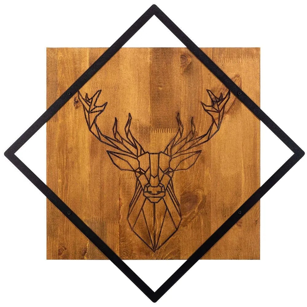 Διακοσμητικό Τοίχου Deer 899SKL2149 54x54cm Walnut-Black Wallity Μέταλλο,Ξύλο