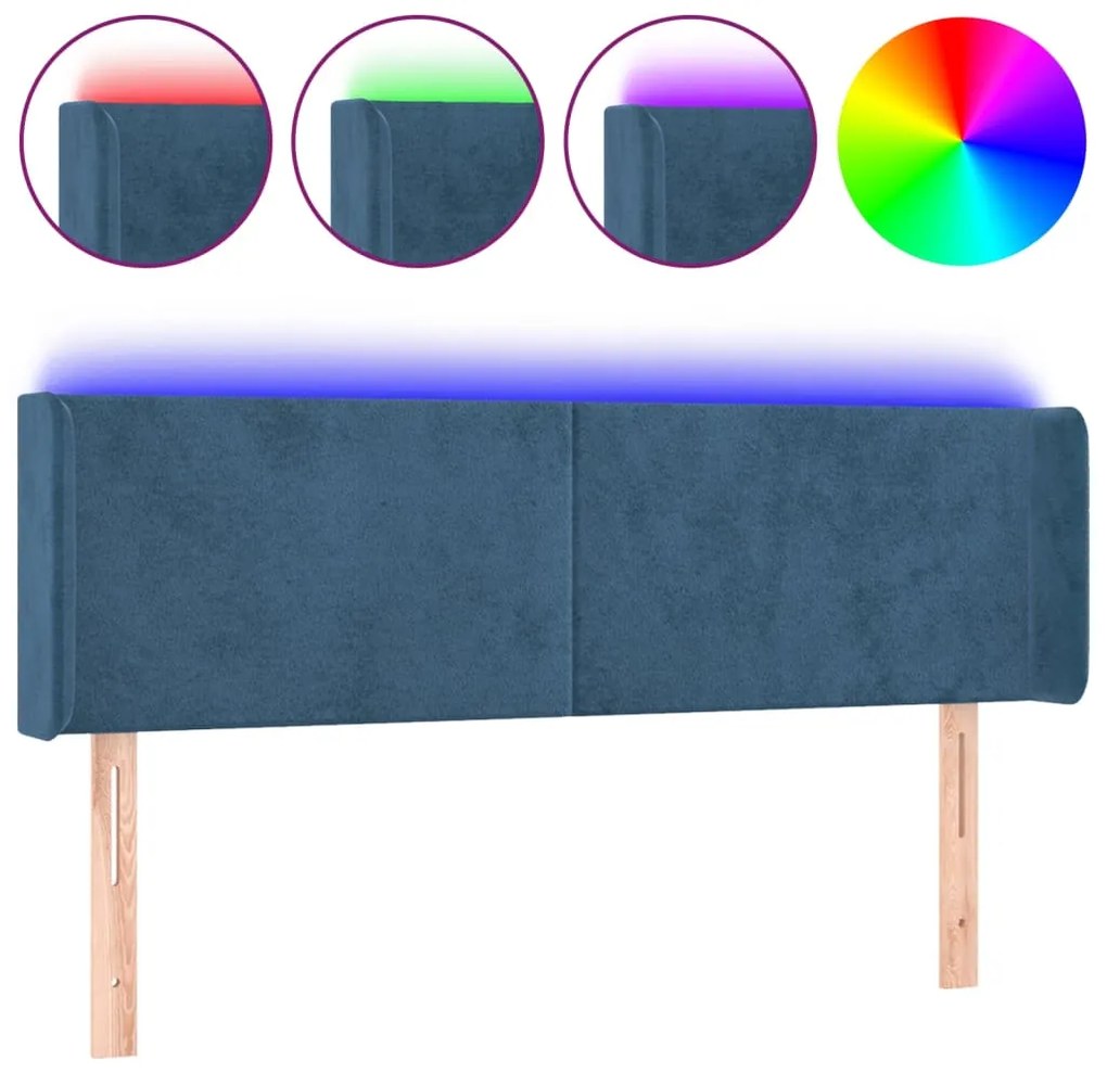 vidaXL Κεφαλάρι Κρεβατιού LED Σκούρο Μπλε 147x16x78/88 εκ. Βελούδινο