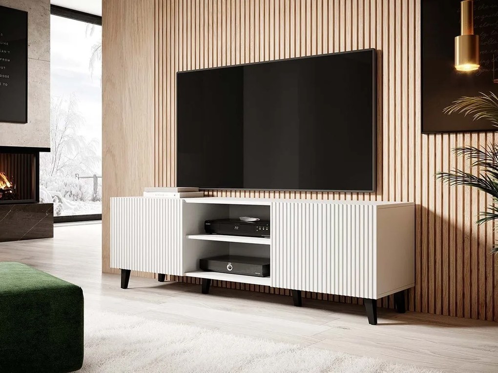 Τραπέζι Tv Charlotte H102, Μαύρο, Άσπρο, Ο αριθμός των θυρών: 2, 150x52x40cm, 36 kg | Epipla1.gr