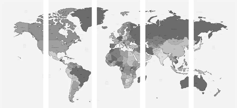 Λεπτομερής παγκόσμιος χάρτης εικόνας 5 μερών σε ασπρόμαυρο - 100x50