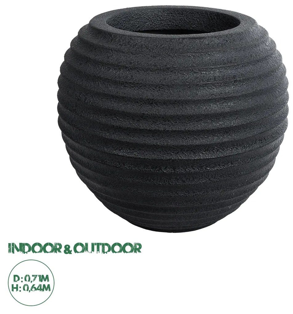 GloboStar® Artificial Garden ILAEIRA 20712 Επιδαπέδιο Πολυεστερικό Τσιμεντένιο Κασπώ Γλάστρα - Flower Pot Μαύρο Φ71 x Υ64cm