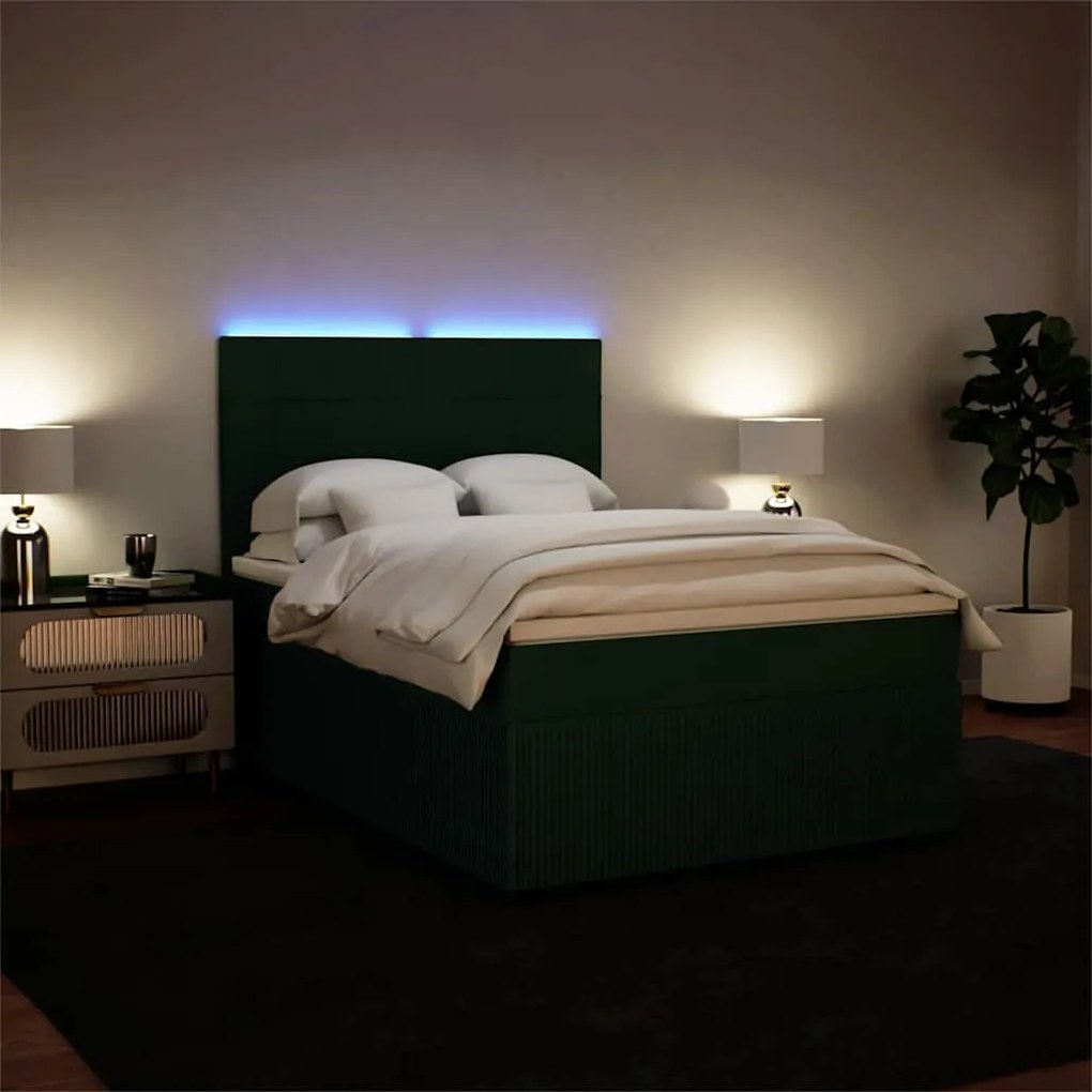 vidaXL Κρεβάτι Boxspring με Στρώμα Σκούρο Πράσινο 140x190εκ. Βελούδινο
