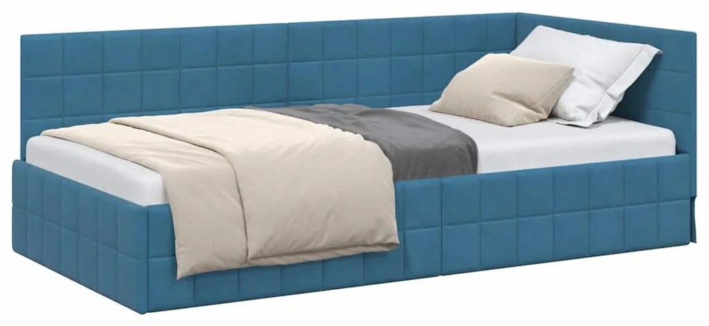 vidaXL Κρεβάτι Γωνίας με κεφαλάρι Μπλε 90 x 200 cm Βελούδο