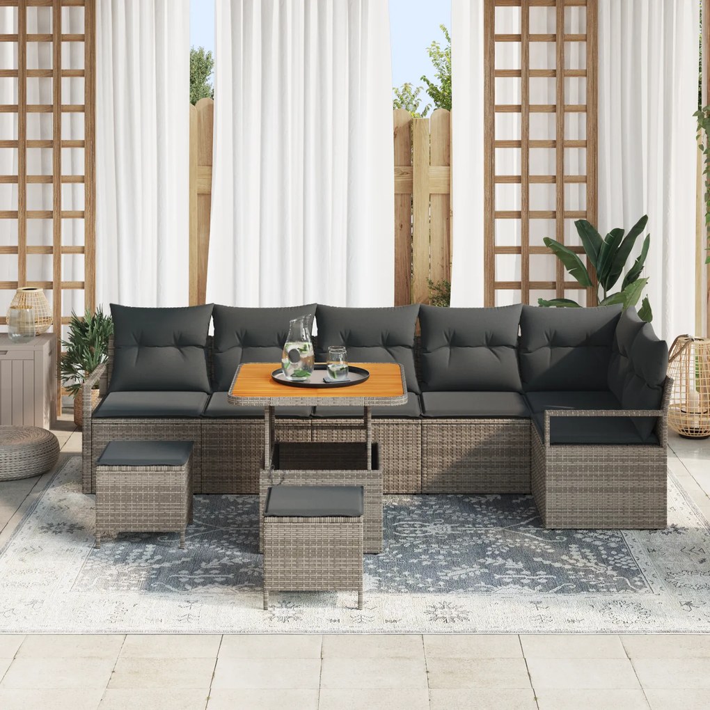vidaXL Σετ Καναπέ Κήπου με μαξιλάρι 9 pcs Γκρι Πολυ ράταν