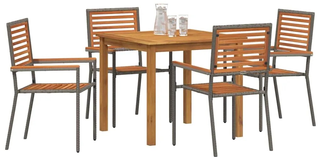 vidaXL Σέτ φαγητού για κήπο 5 pcs Γκρι Πολυ ράταν