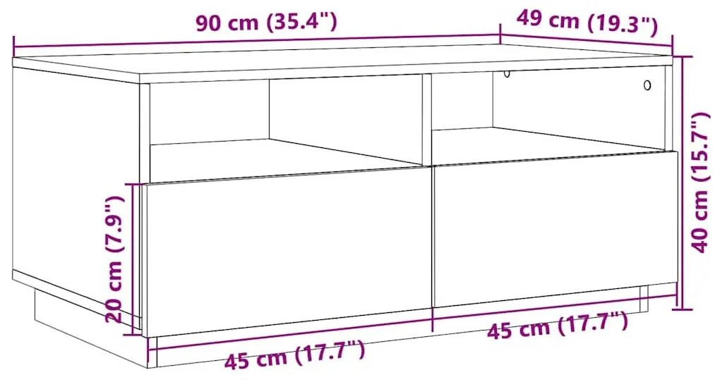 Τραπεζάκι Σαλονιού με Φώτα LED Καπνιστή Δρυς 90x49x40 εκ. - Καφέ