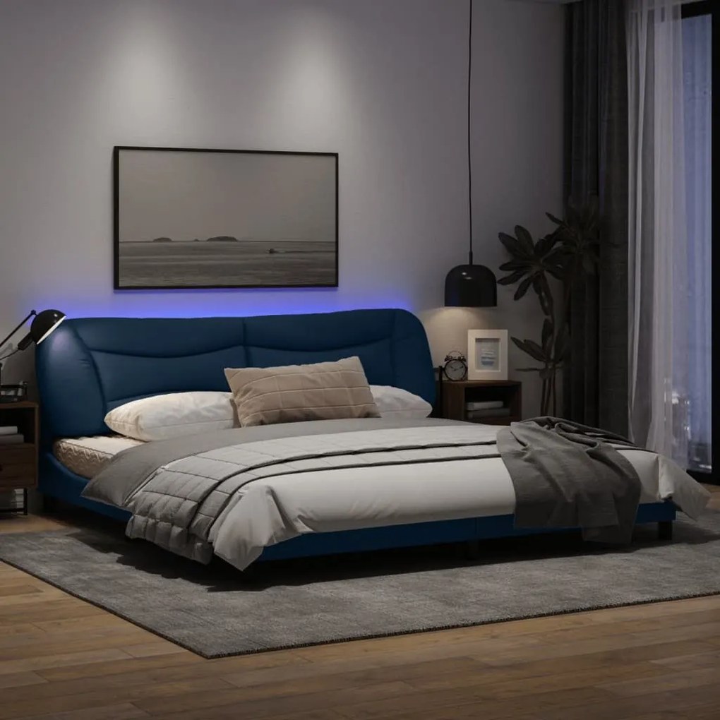 Πλαίσιο Κρεβατιού με LED Μπλε 200x200 εκ. Υφασμάτινο - Μπλε