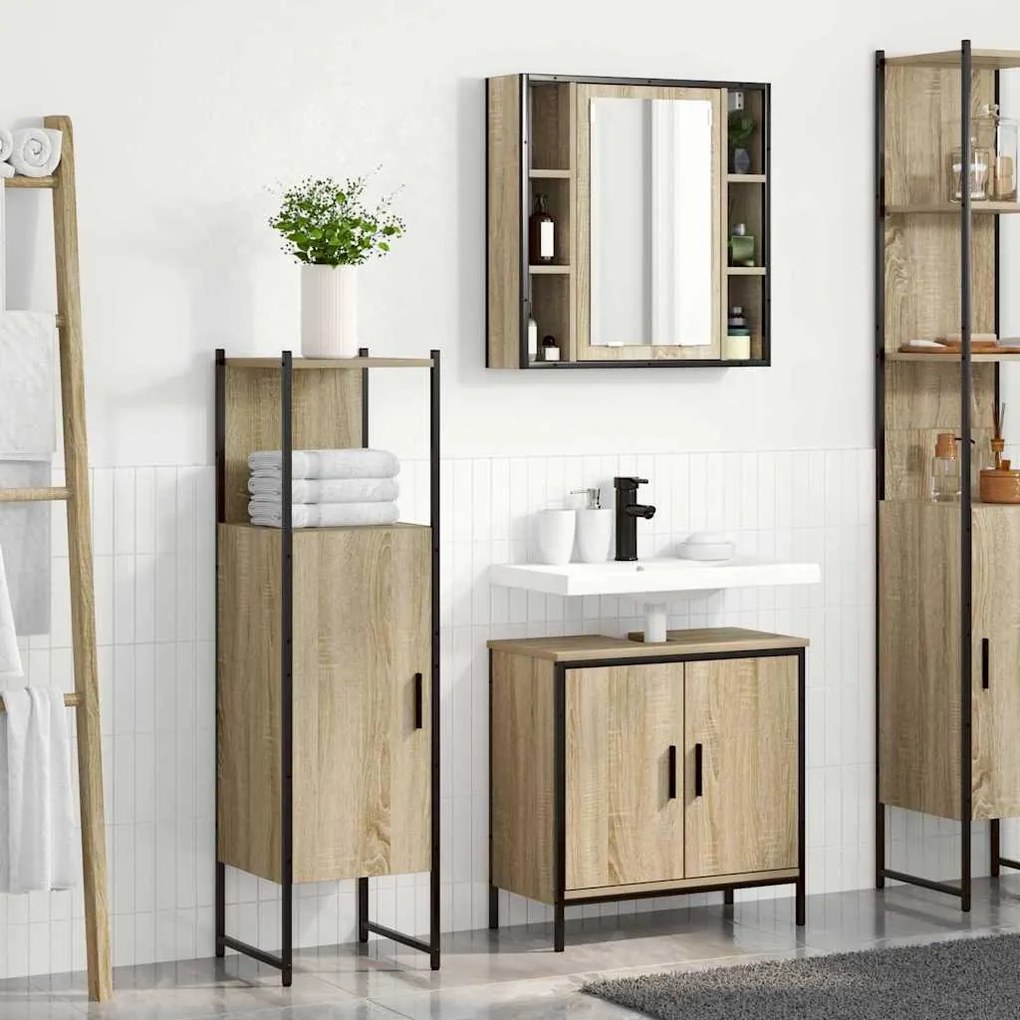vidaXL Σετ Επίπλων Μπάνιου με ράφι με πόρτα 3 pcs Καφέ 60 x 30 x 60 cm