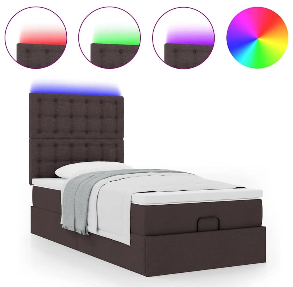 Οθωμανικό κρεβάτι με στρώμα &amp; LEDs Σκούρο καφέ 80x200cm ύφασμα 3314130