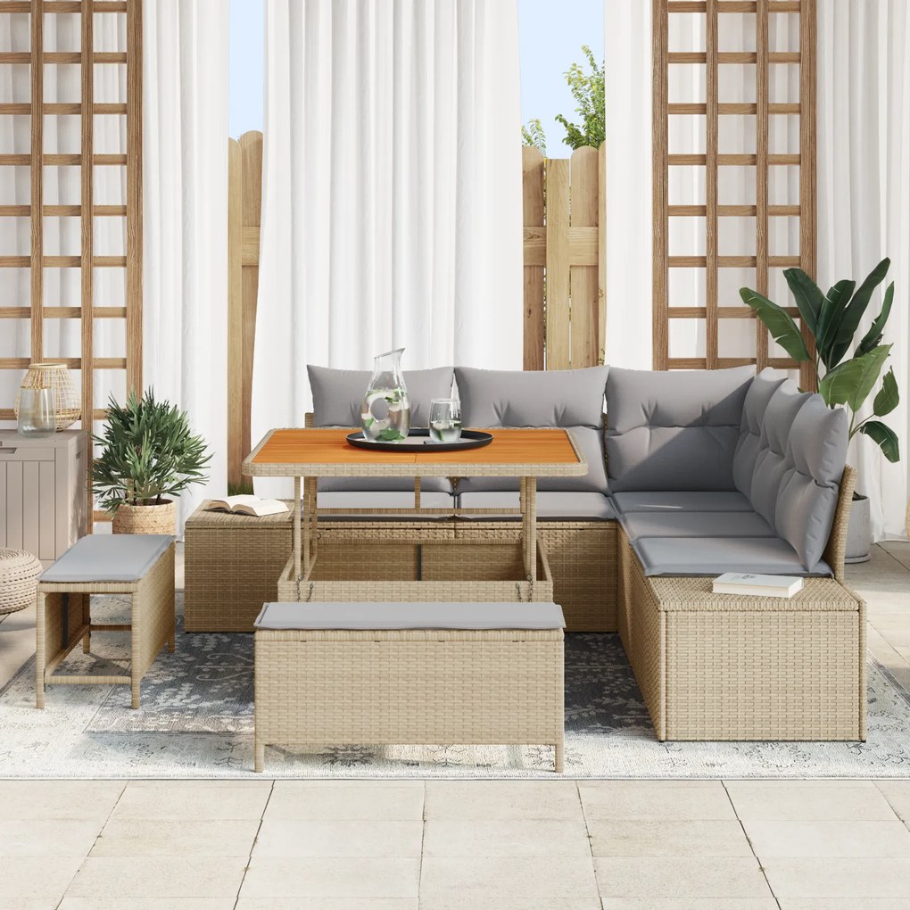 vidaXL Σετ Καναπέ Κήπου με αποθήκευση 8 pcs Μπεζ Πολυ ράταν