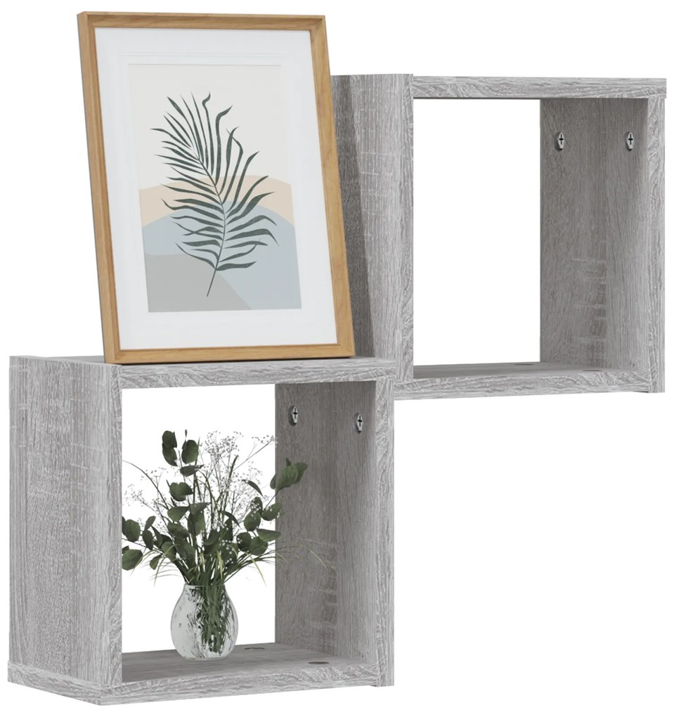 vidaXL Ράφια Cube Τοίχου 2 τεμ Γκρι Sonoma 26x15x26 εκ από Συνθετικό Ξύλο