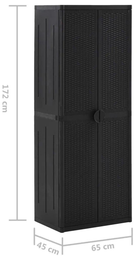 vidaXL Ντουλάπι Αποθήκευσης Κήπου Μαύρο 65x45x172 εκ. από Ρατάν PP