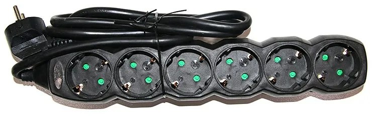 Adeleq Πολύπριζο Μαύρο Με Καλώδιο 1,5μ 3x1.5mm2 Με 6 Πρίζες Σούκο 15-31515601