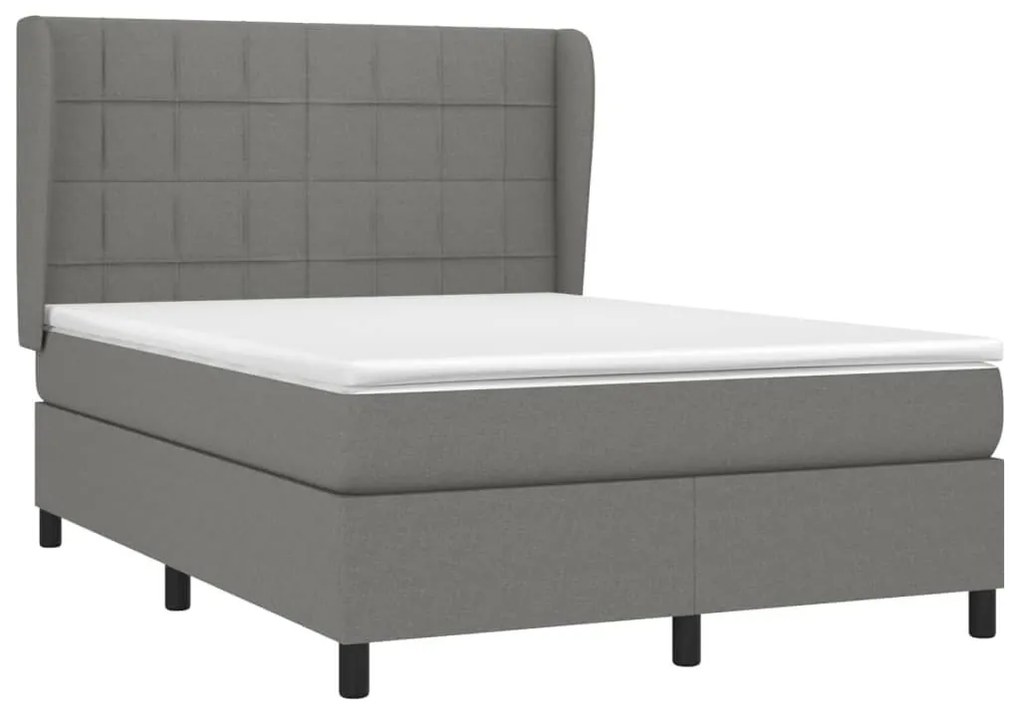 Κρεβάτι Boxspring με Στρώμα Σκούρο Γκρι 140x200 εκ Υφασμάτινο - Γκρι