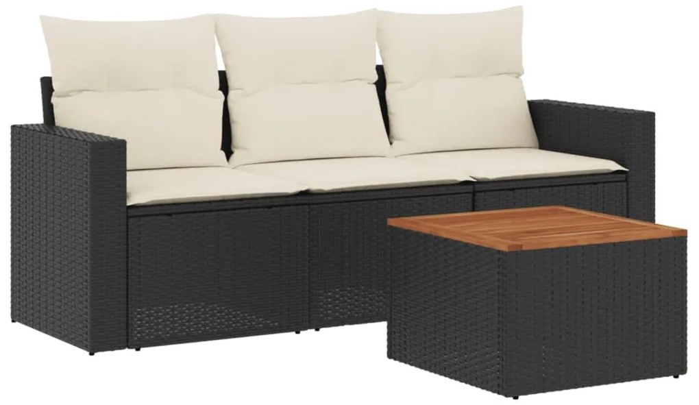 vidaXL Σαλόνι Κήπου Σετ 4 Τεμαχίων με Μαξιλάρια Μαύρο Συνθετικό Ρατάν