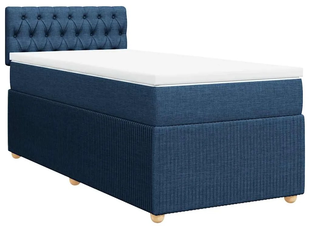 vidaXL Κρεβάτι Boxspring με Στρώμα Μπλε 90x190 εκ.Υφασμάτινο
