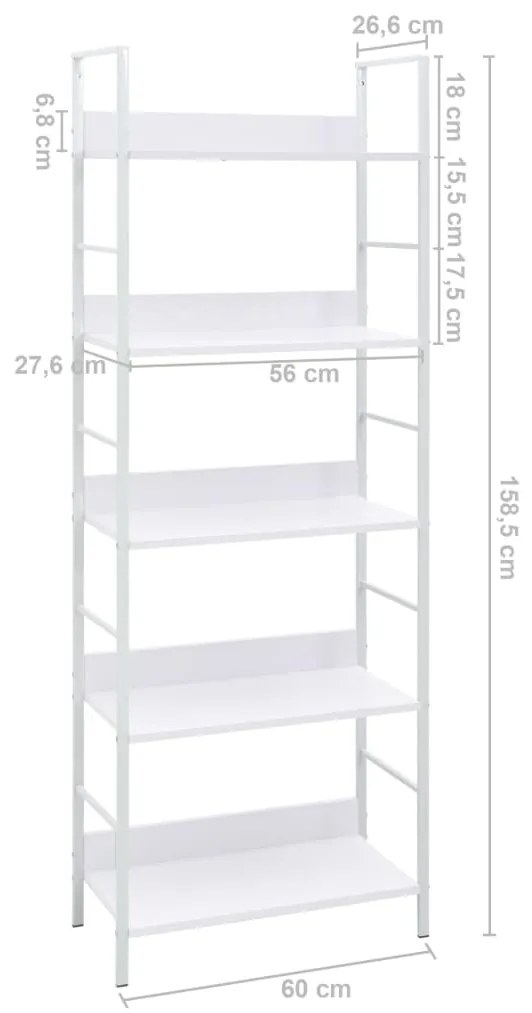 Ραφιέρα 5 Επιπέδων Λευκή 60x27,6x158,5 εκ. Επεξεργασμένο Ξύλο - Λευκό