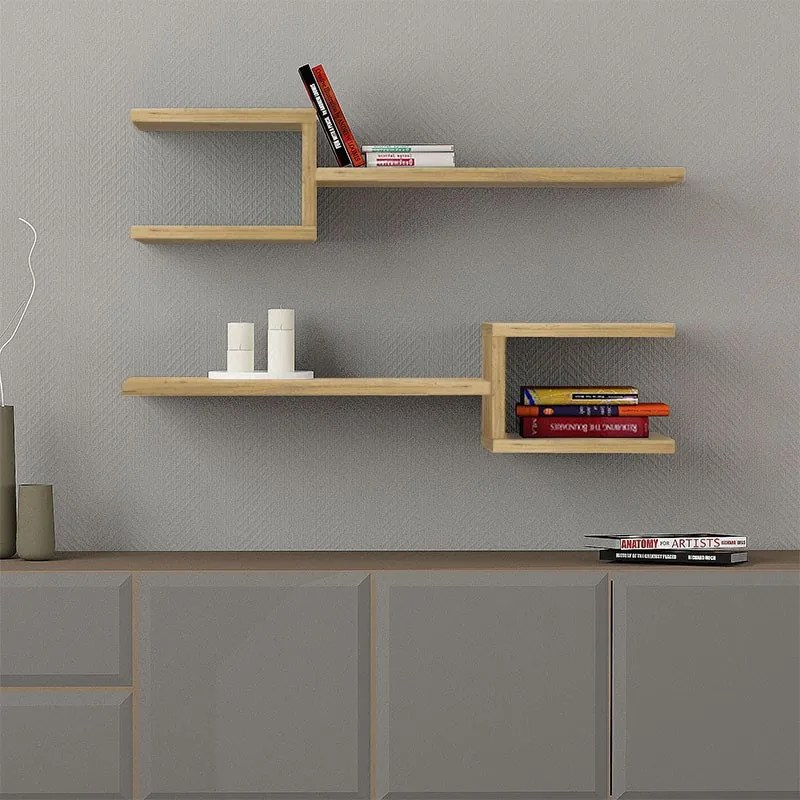 Megapap Ραφιέρα Τοίχου Fork 2 Τεμαχίων Από Μελαμίνη Sapphire Oak 75x19,5x18εκ.