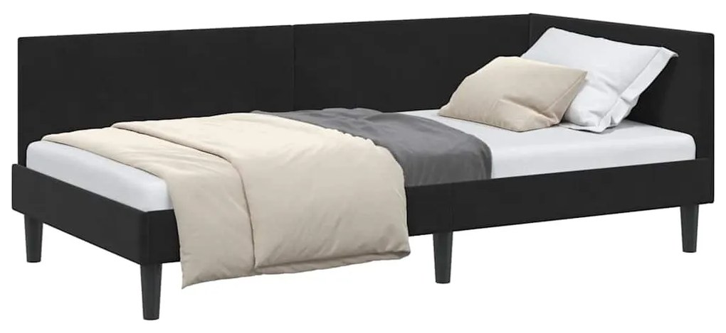 vidaXL Κρεβάτι Γωνίας Μαύρο 80 x 200 cm Βελούδο και Εργοστασιακό ξύλο